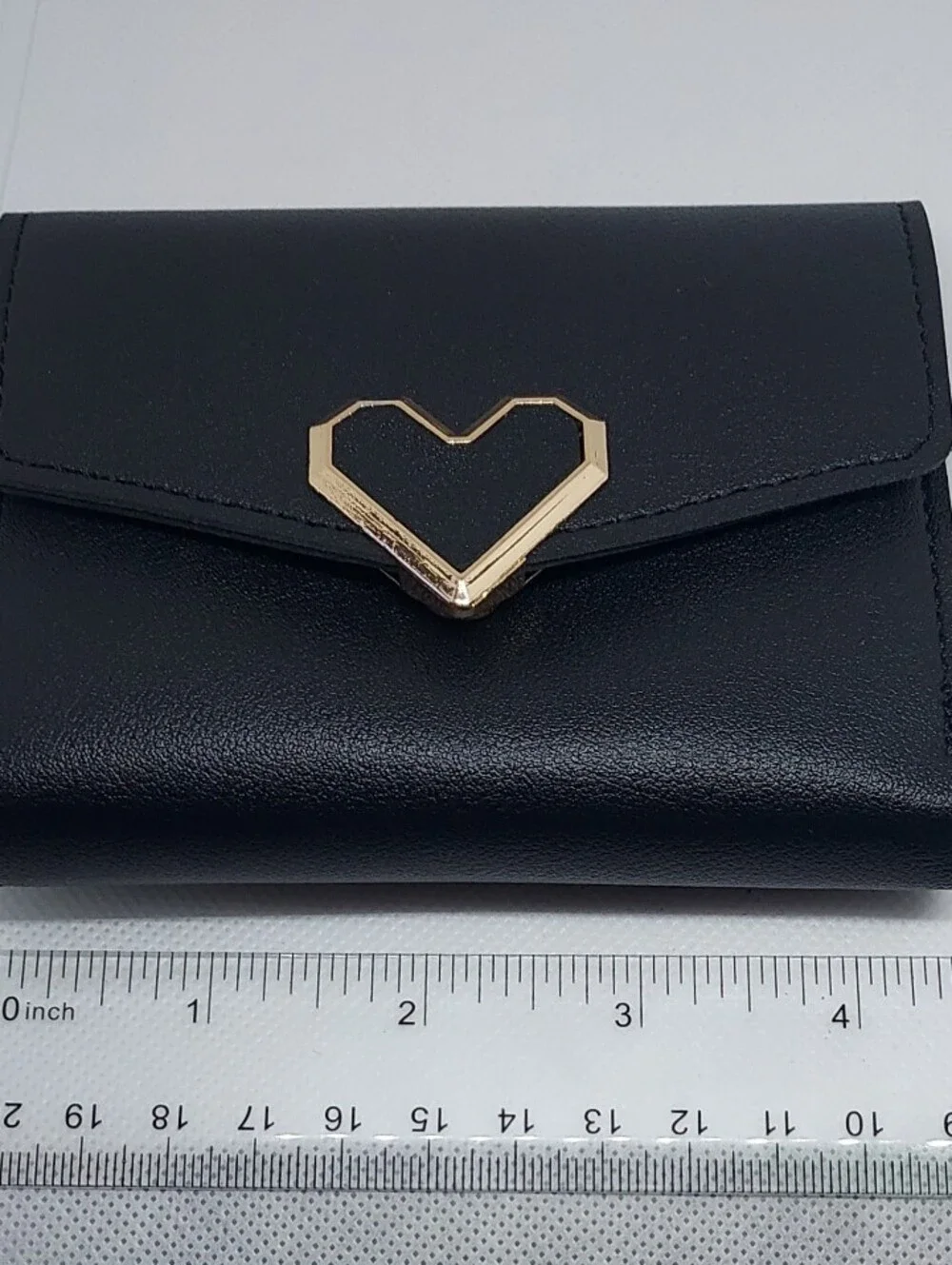 Wallet Faux Leather With Heart Snap Closure Black NWT